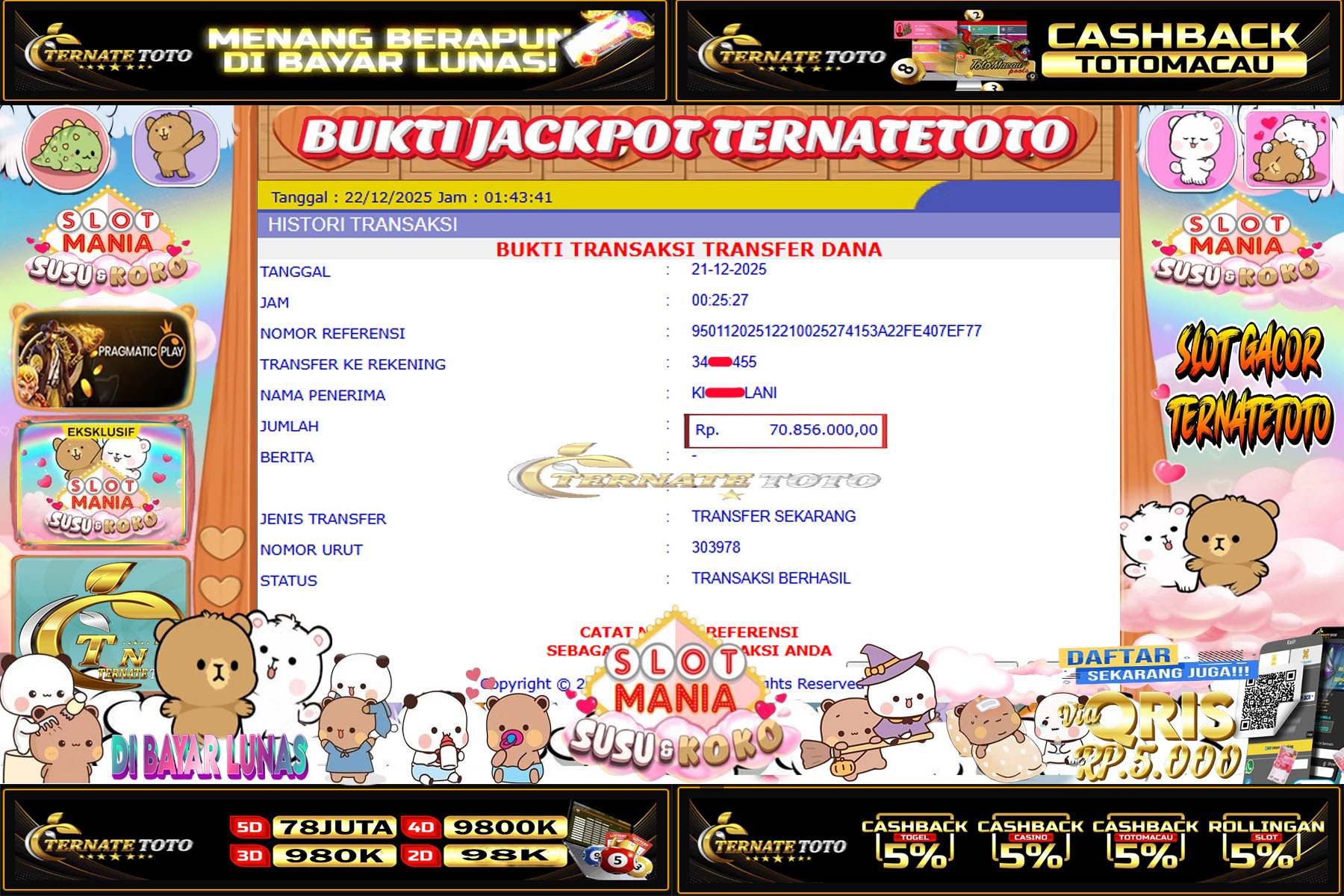 TERNATETOTO - SLOT MANIA SUSU & KOKO DI PRAGMATIC Rp.70,856,000,-